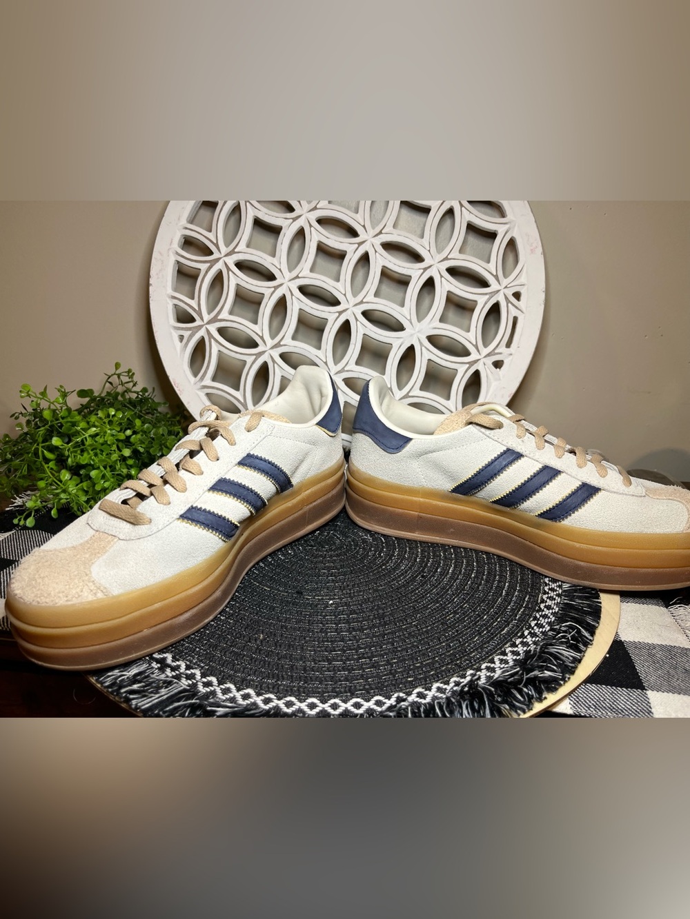 Adidas Gazelle Suede Sneakers in Cream with Navy Stripes - Picture 3 of 12